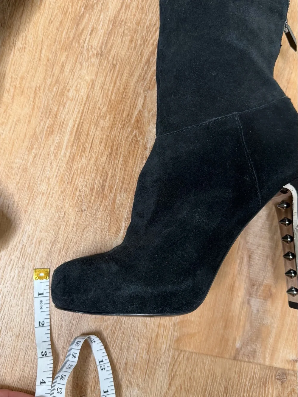 Fergie Black Suede Knee-High Platform Boots Over The Knee Boots Heel Grommets